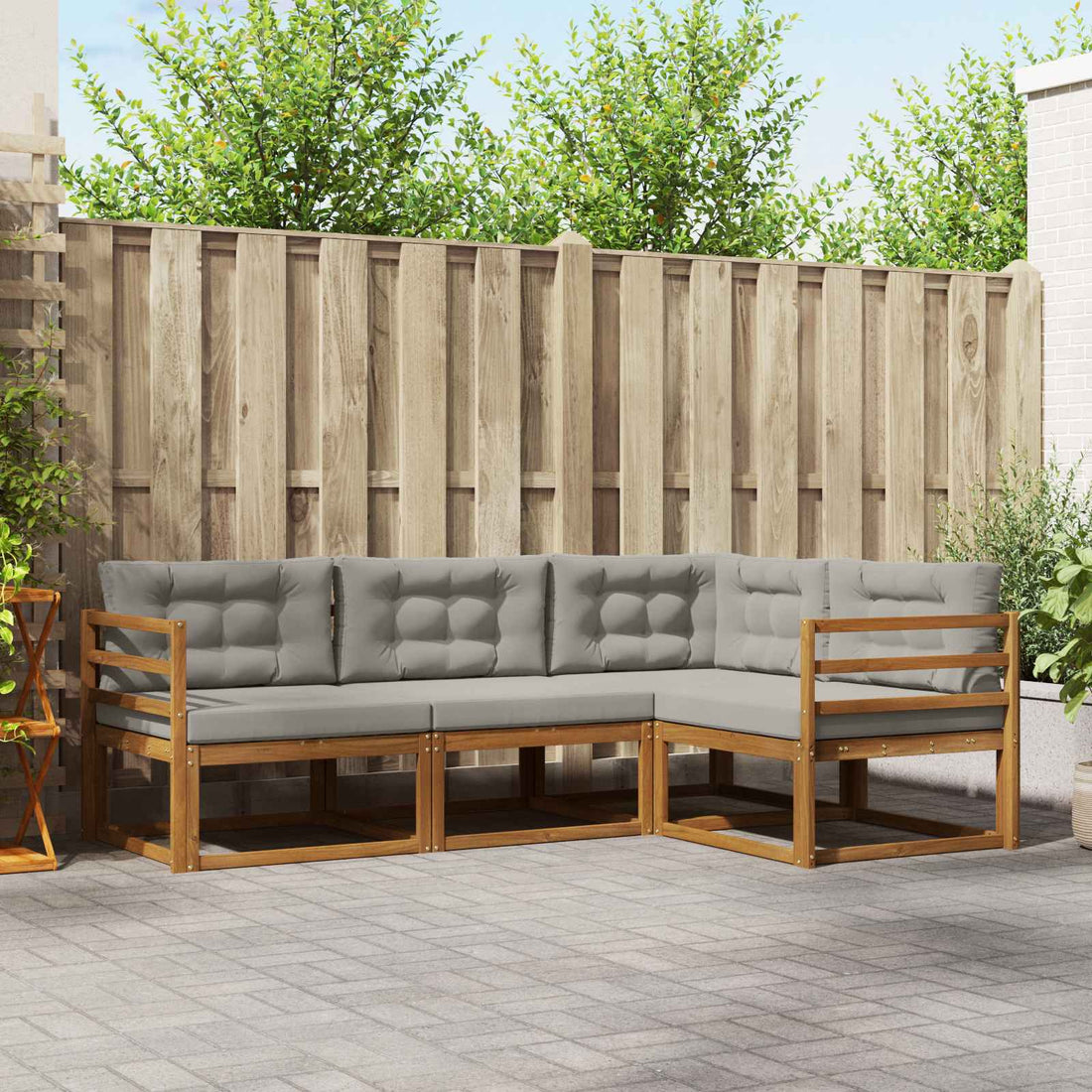 vidaXL Conjunto de sofás de exterior 4 uds. Gris Natural y Claro