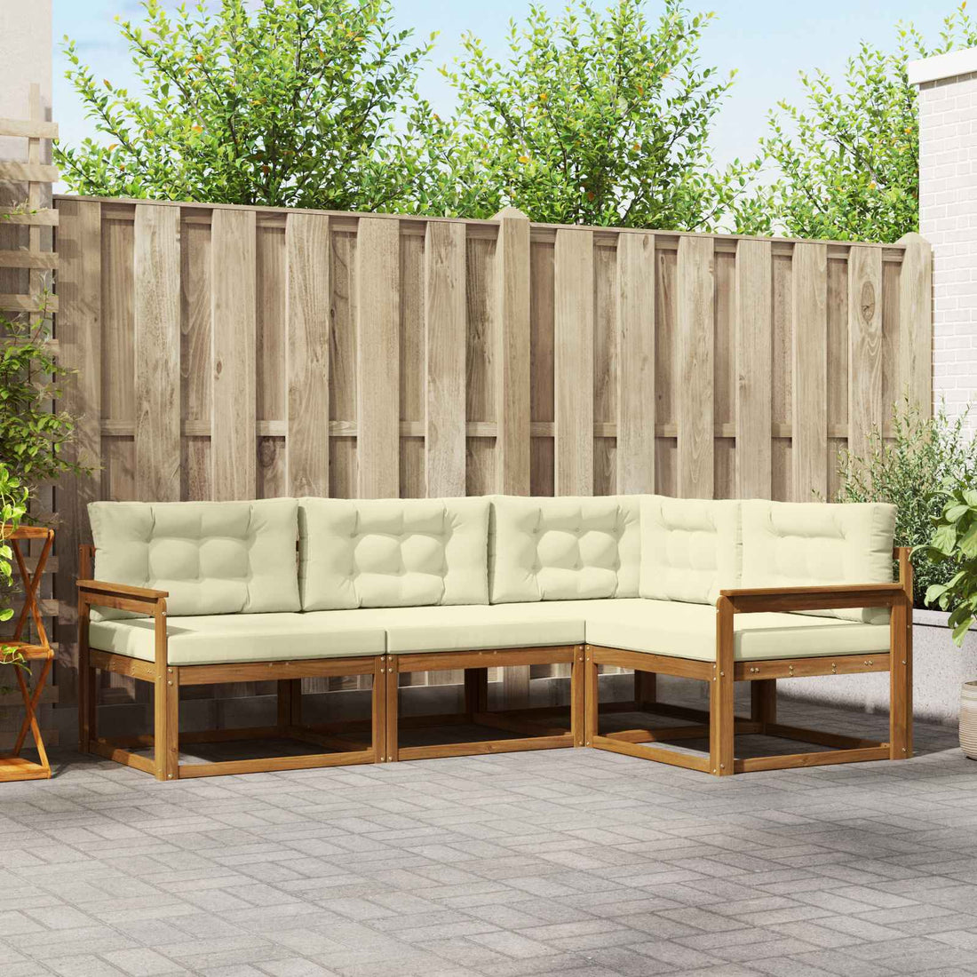 vidaXL Conjunto de sofás de exterior 4 uds. Natural y Crema