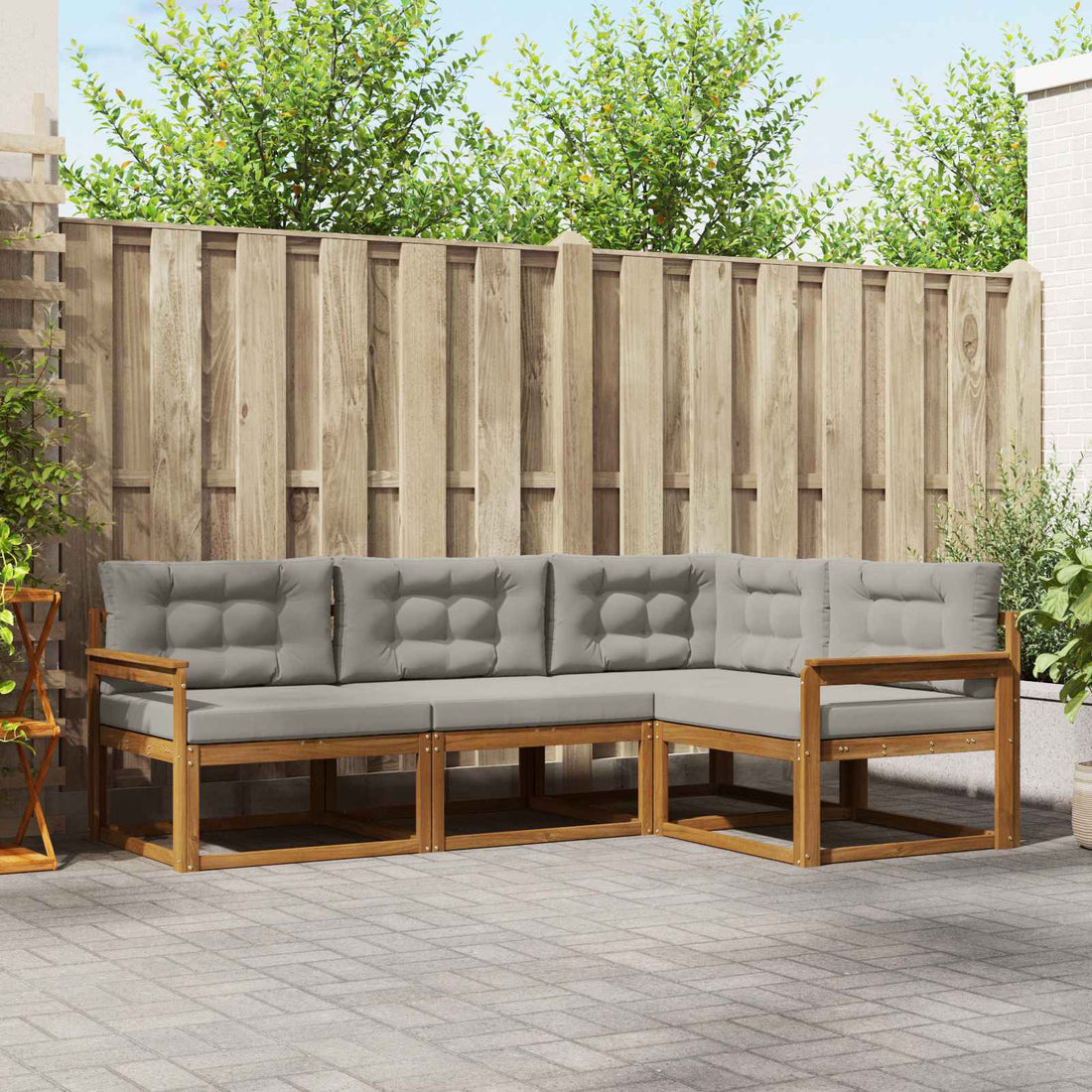 vidaXL Conjunto de sofás de exterior 4 uds. Gris Natural y Claro
