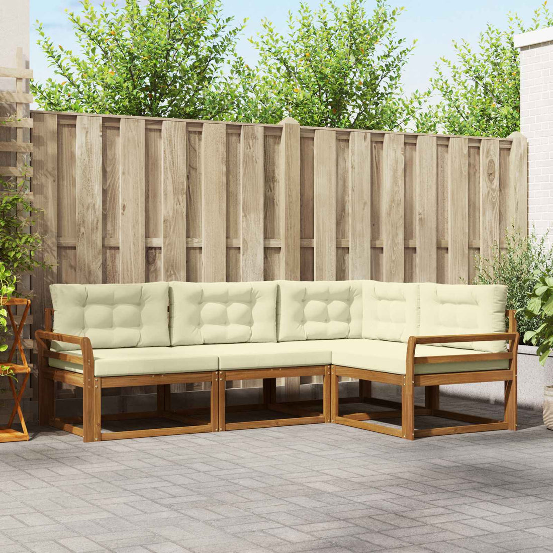 vidaXL Conjunto de sofás de exterior 4 uds. Natural y Crema