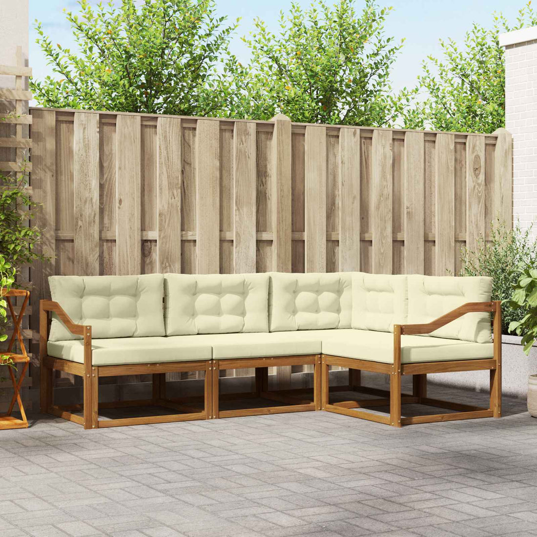 vidaXL Conjunto de sofás de exterior 4 uds. Natural y Crema