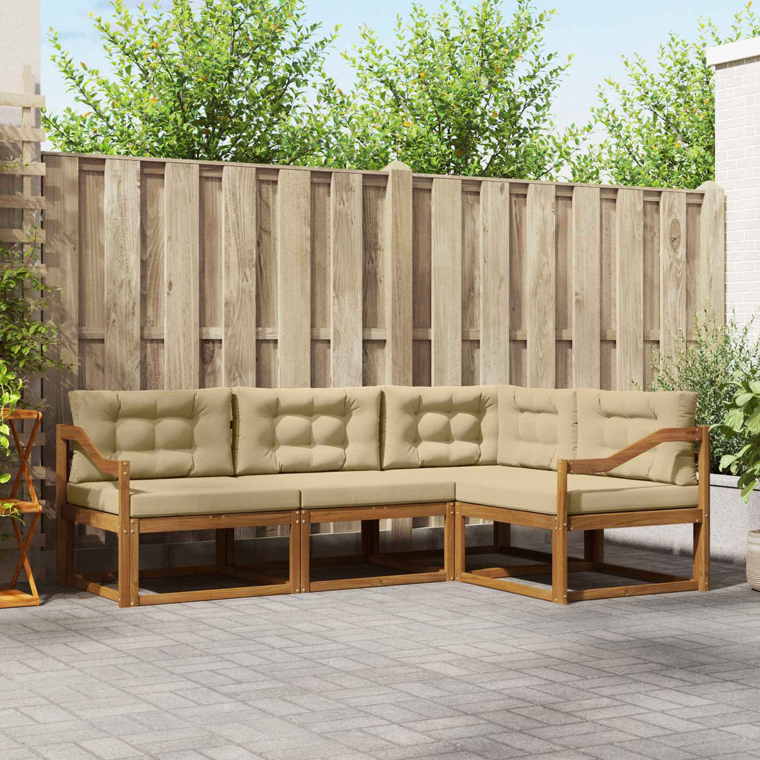 vidaXL Conjunto de sofás de exterior 4 uds. Natural y Beige