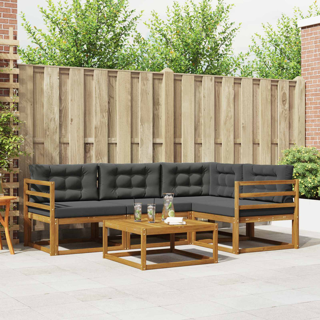 vidaXL Conjunto de sofás de exterior 5 uds. Natural y Antracita