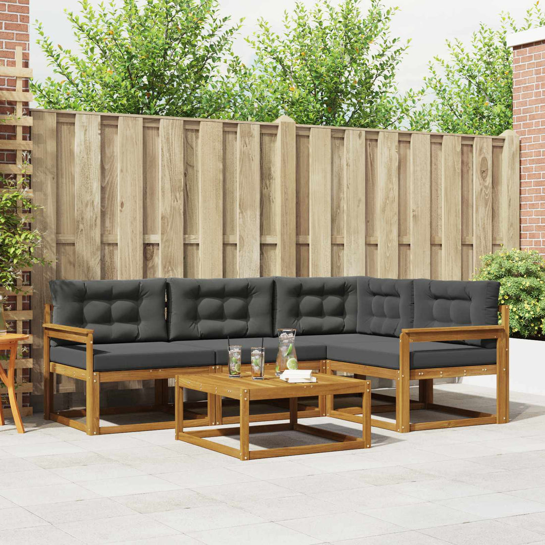 vidaXL Conjunto de sofás de exterior 5 uds. Natural y Antracita