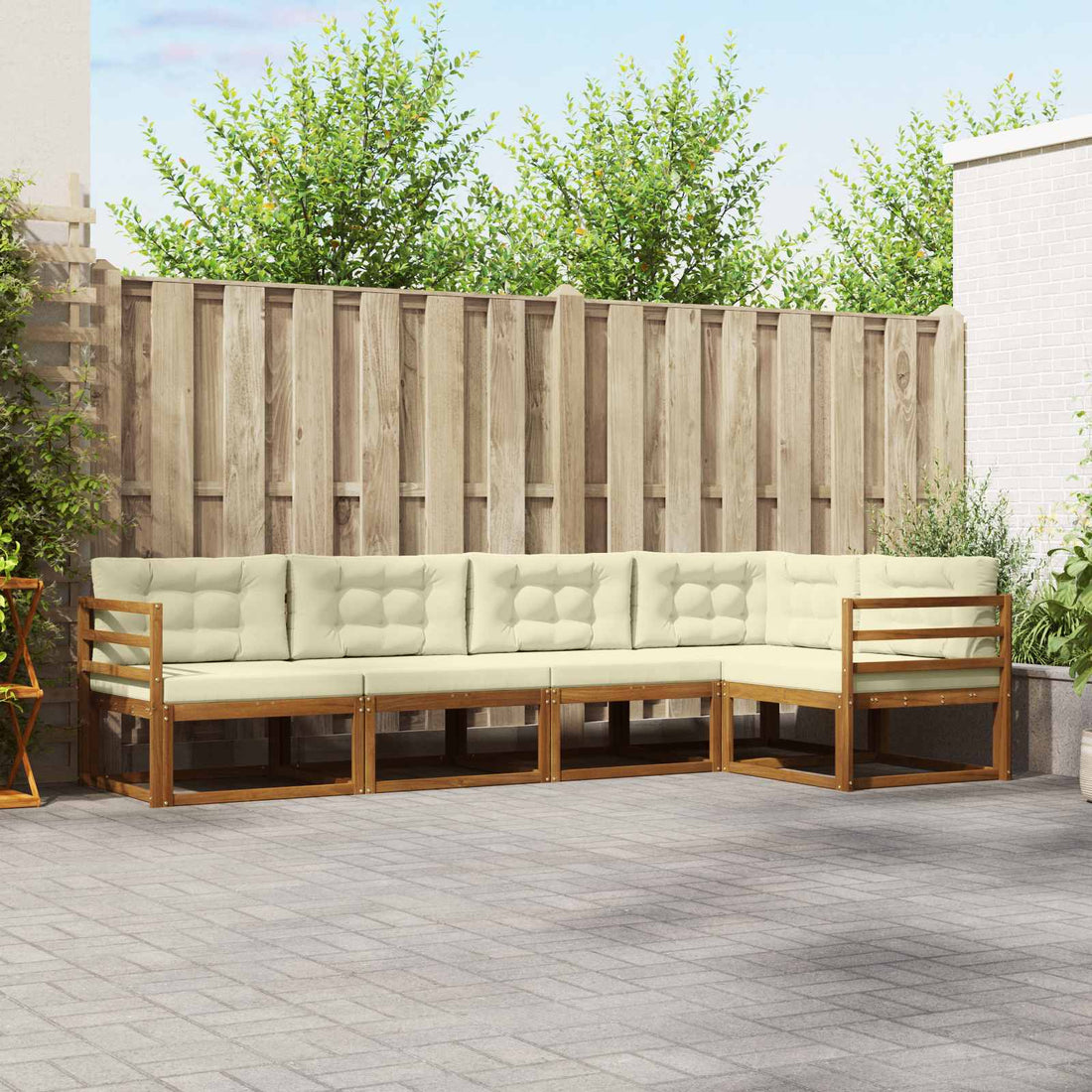 vidaXL Conjunto de sofás de exterior 5 uds. Natural y Crema