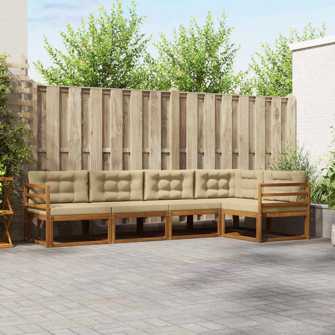 vidaXL Conjunto de sofás de exterior 5 uds. Natural y Beige