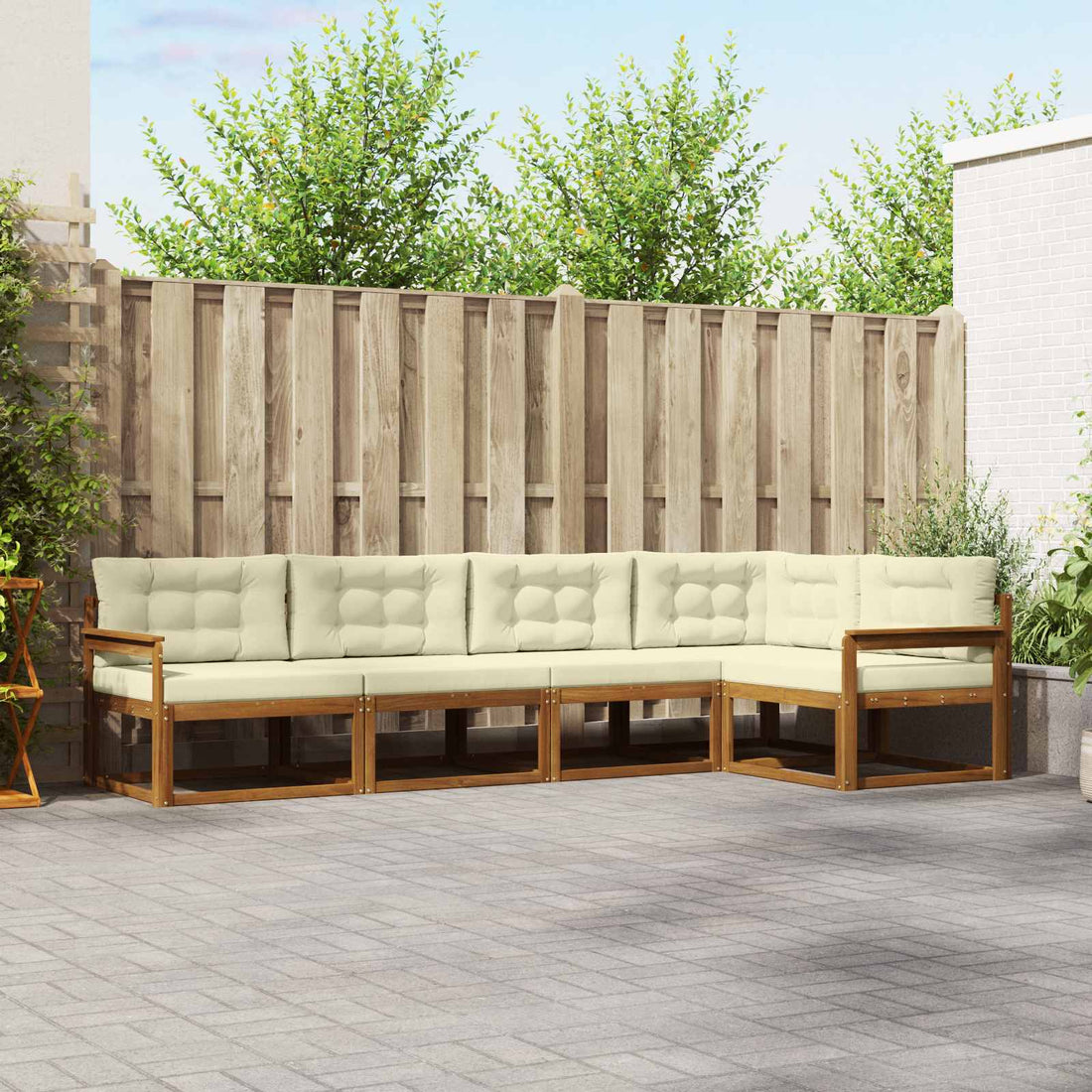 vidaXL Conjunto de sofás de exterior 5 uds. Natural y Crema