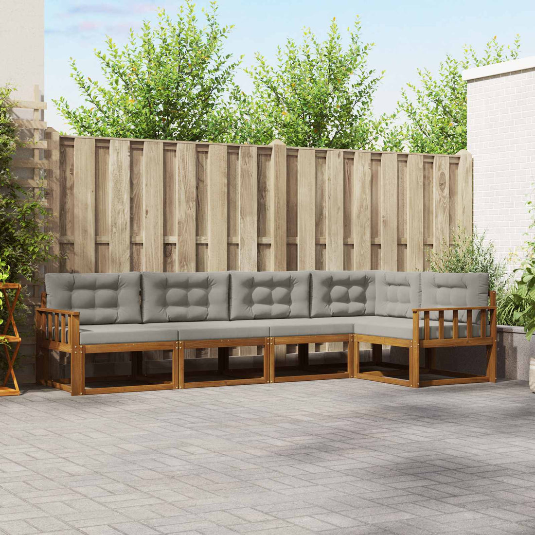 vidaXL Conjunto de sofás de exterior 5 uds. Natural y Gris Claro