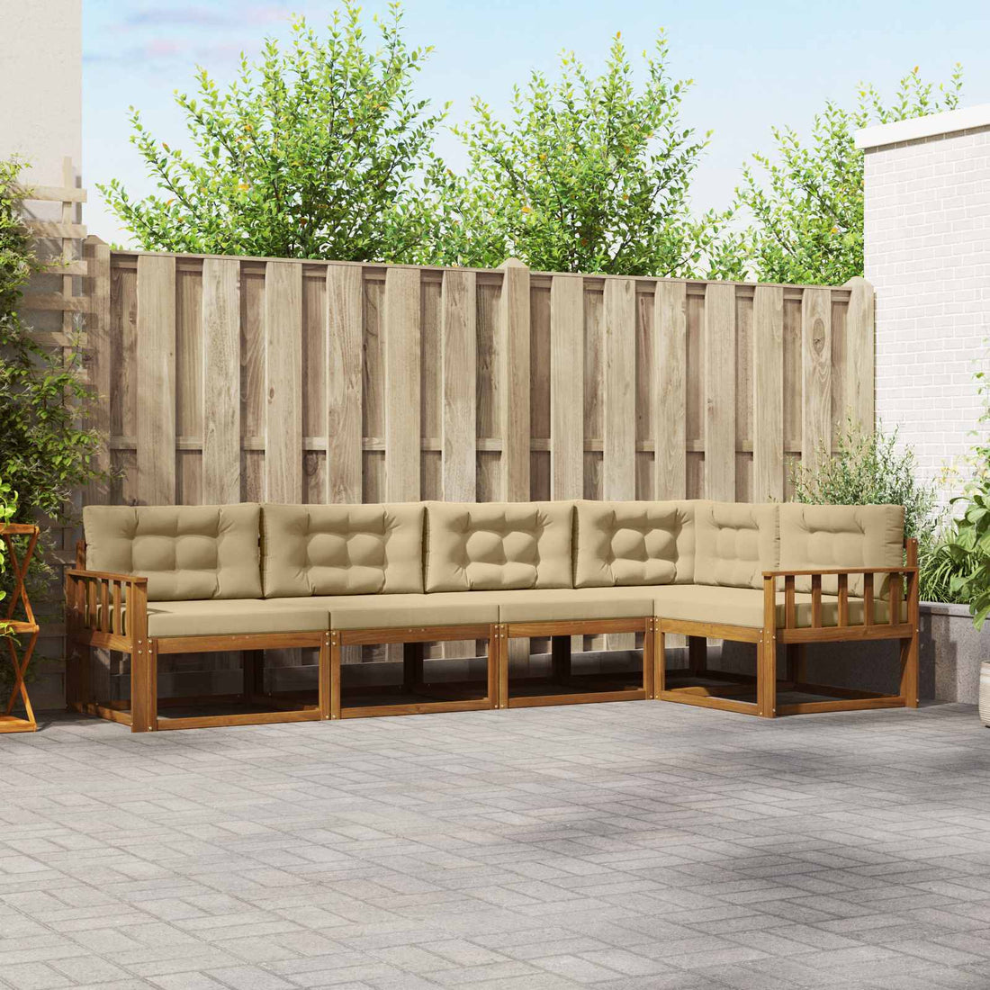 vidaXL Conjunto de sofás de exterior 5 uds. Natural y Beige