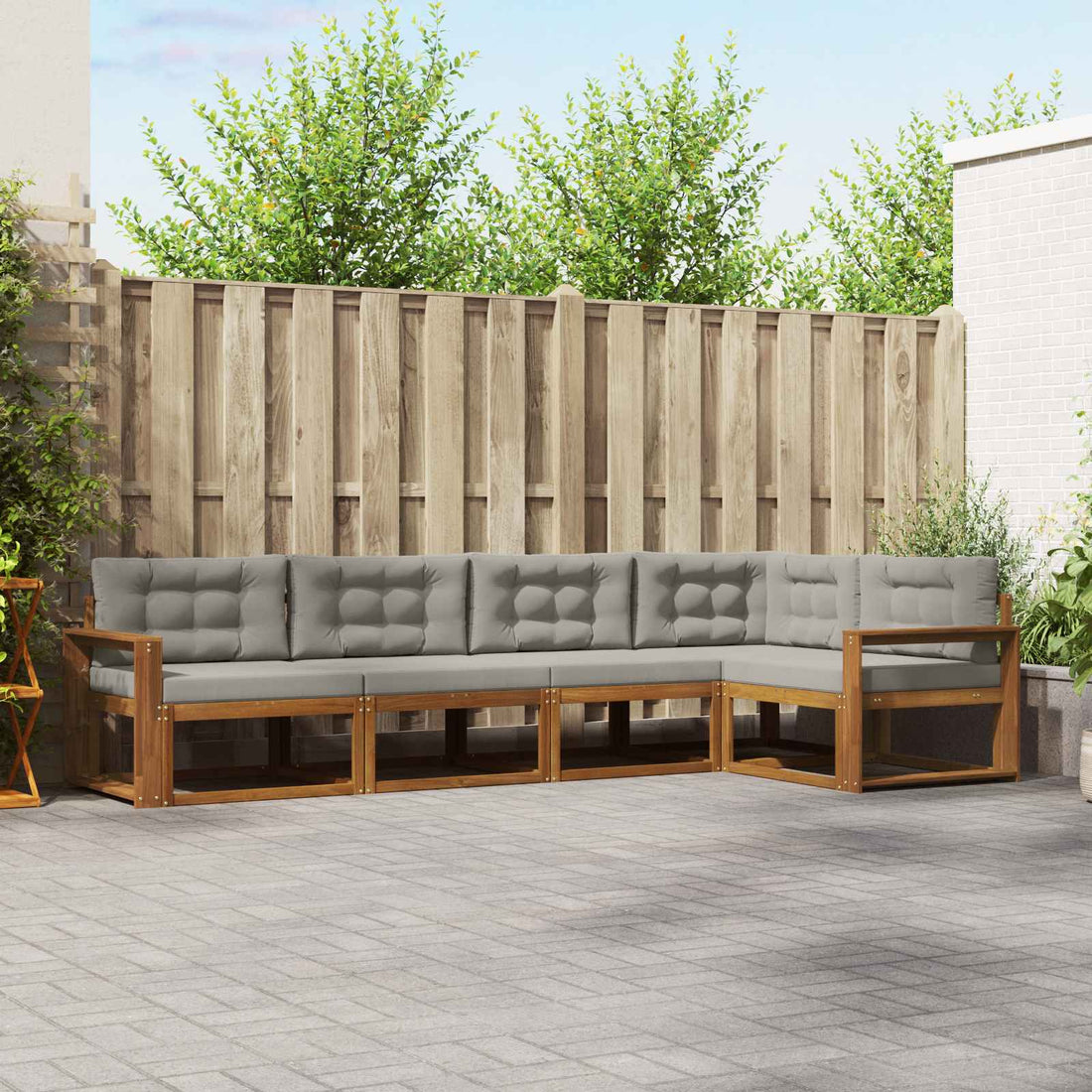 vidaXL Conjunto de sofás de exterior 5 uds. Natural y Gris Claro