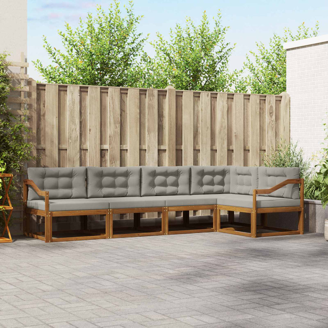 vidaXL Conjunto de sofás de exterior 5 uds. Natural y Gris Claro