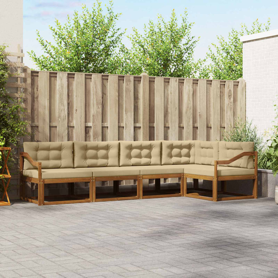 vidaXL Conjunto de sofás de exterior 5 uds. Natural y Beige