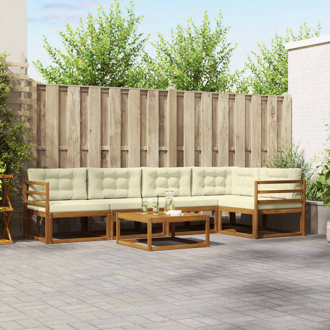 vidaXL Conjunto de sofás de exterior 6 uds. Natural y Crema