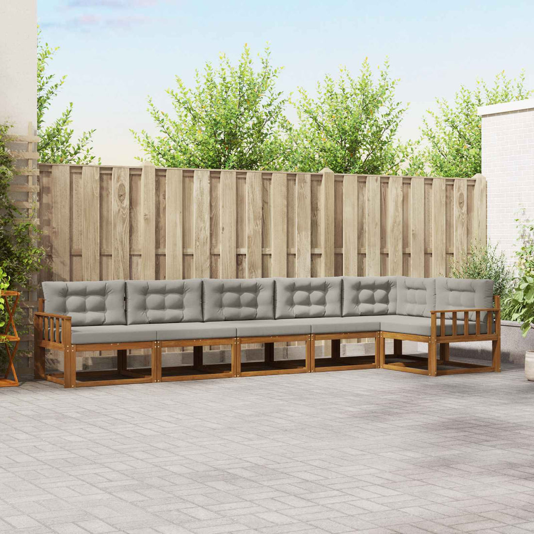 vidaXL Conjunto de sofás de exterior 6 uds. Natural y Gris Claro