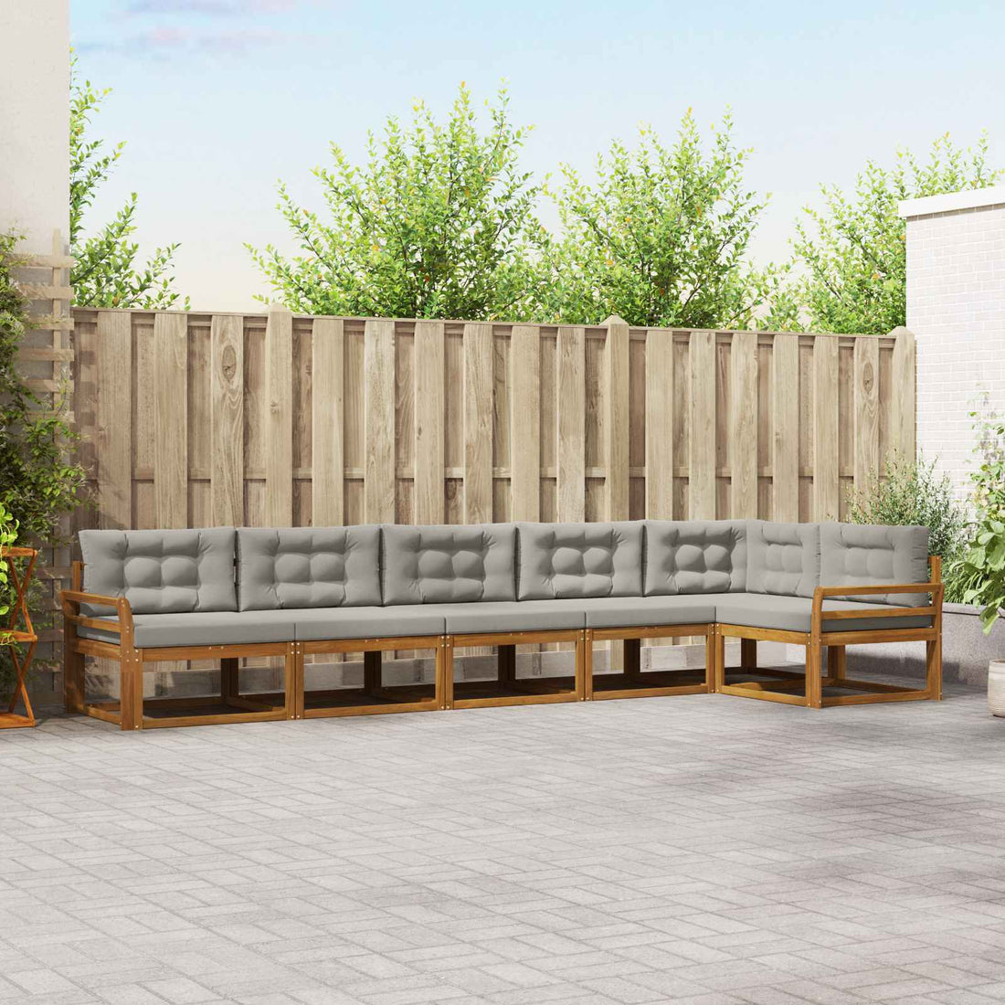 vidaXL Conjunto de sofás de exterior 6 uds. Natural y Gris Claro