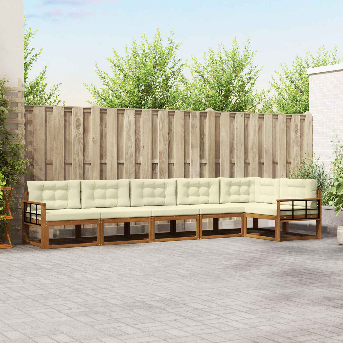 vidaXL Conjunto de sofás de exterior 6 uds. Natural y Crema