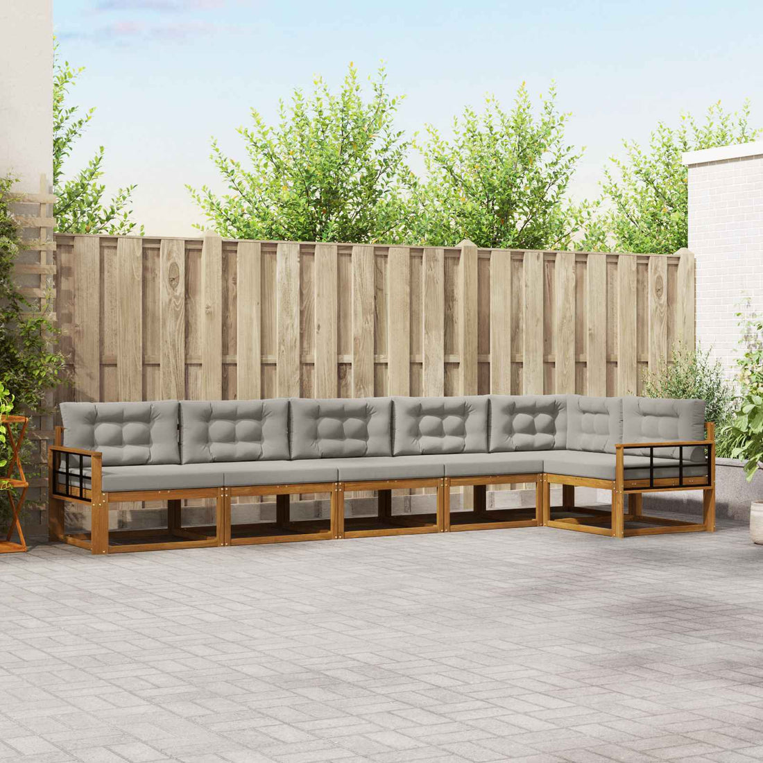 vidaXL Conjunto de sofás de exterior 6 uds. Natural y Gris Claro