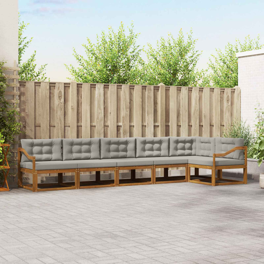vidaXL Conjunto de sofás de exterior 6 uds. Natural y Gris Claro