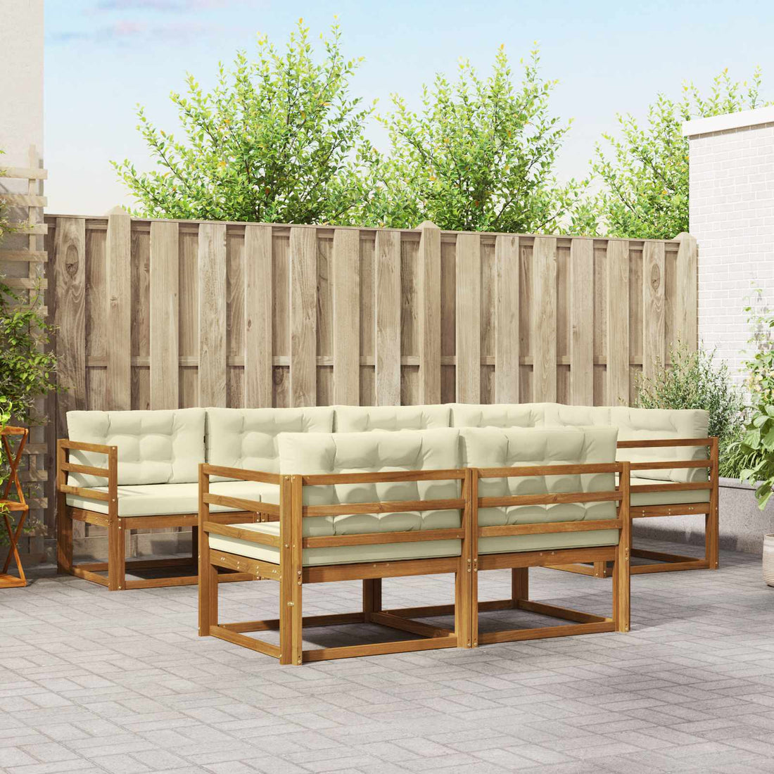 vidaXL Conjunto de sofás de exterior 8 uds. Natural y Crema