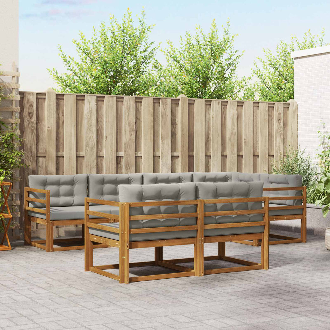vidaXL Conjunto de sofás de exterior 8 uds. Natural y Gris Claro