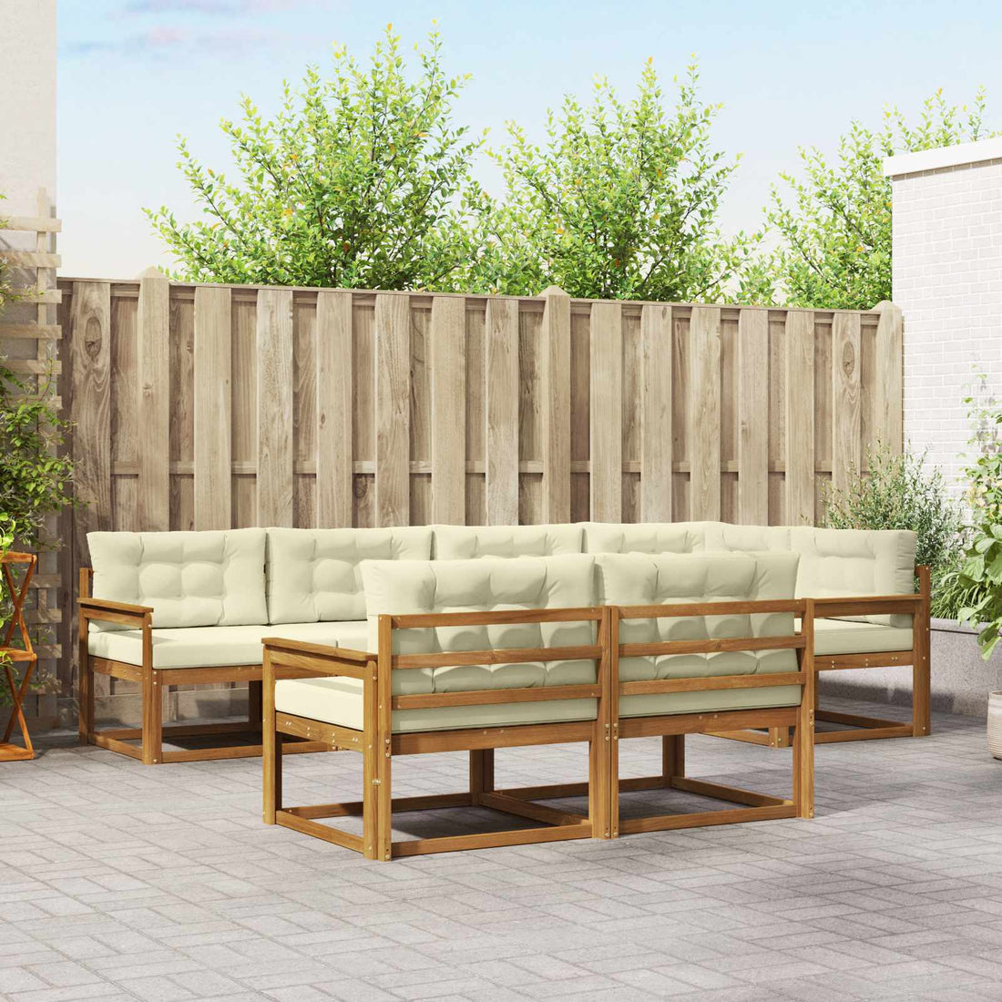 vidaXL Conjunto de sofás de exterior 8 uds. Natural y Crema