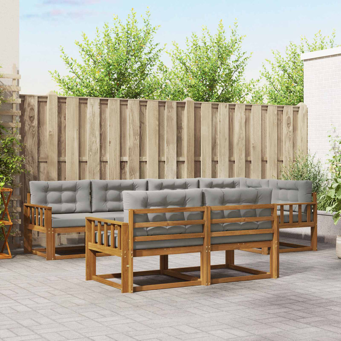 vidaXL Conjunto de sofás de exterior 8 uds. Natural y Gris Claro
