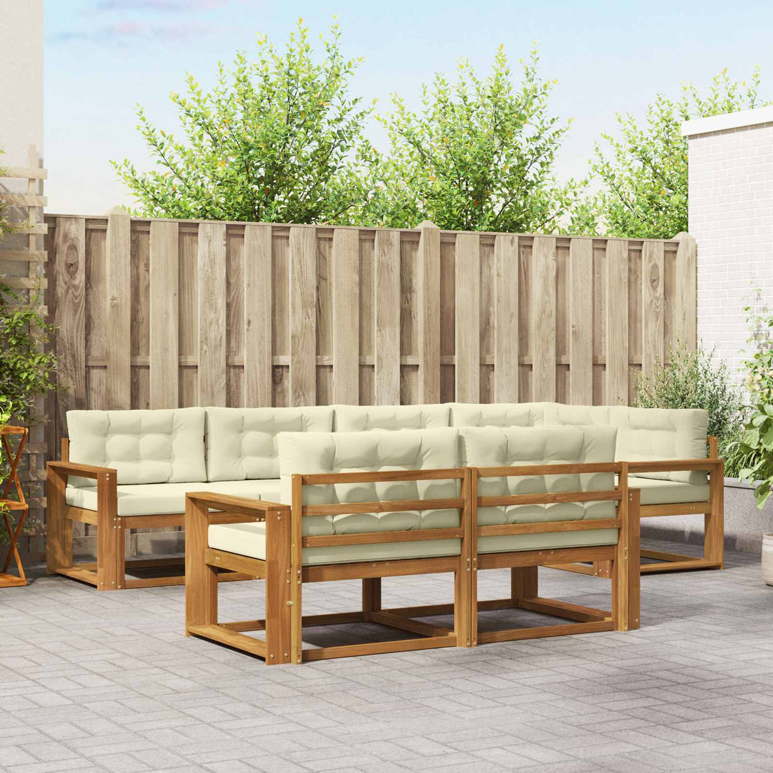 vidaXL Conjunto de sofás de exterior 8 uds. Natural y Crema