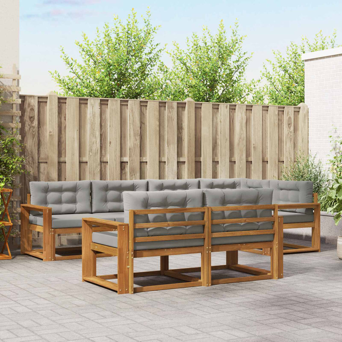 vidaXL Conjunto de sofás de exterior 8 uds. Natural y Gris Claro