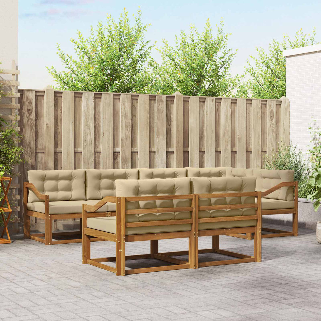 vidaXL Conjunto de sofás de exterior 8 uds. Natural y Beige