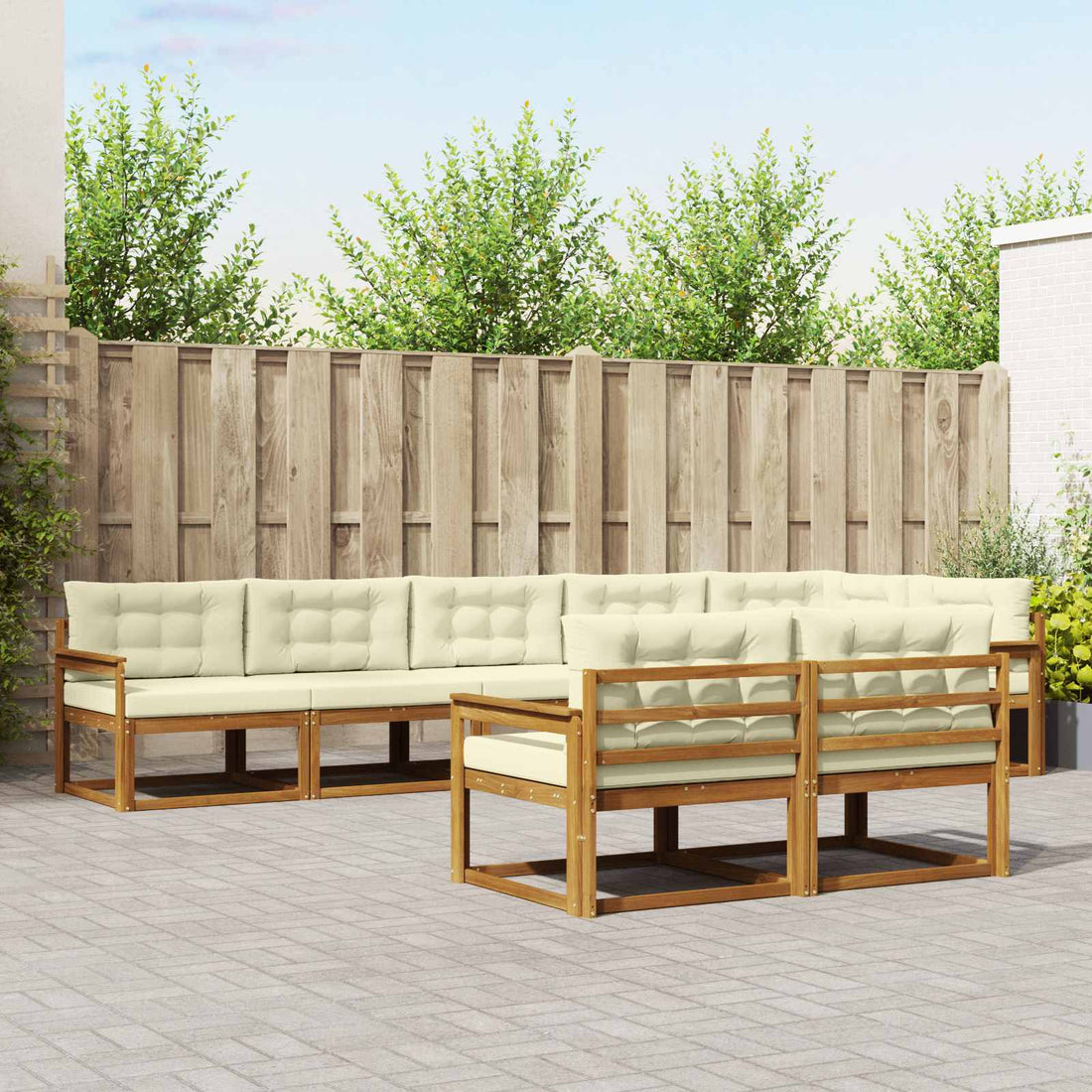 vidaXL Conjunto de sofás de exterior 8 uds. Natural y Crema