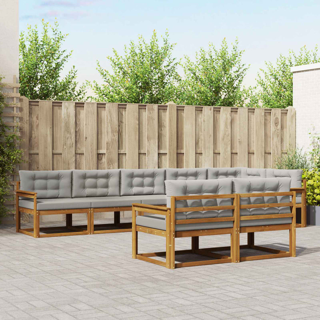 vidaXL Conjunto de sofás de exterior 8 uds. Natural y Gris Claro