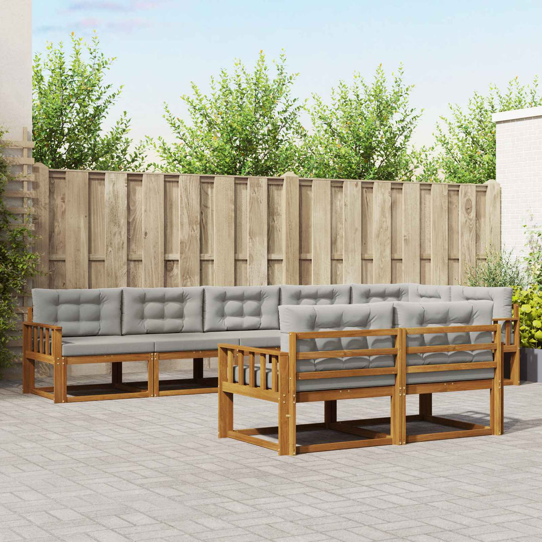 vidaXL Conjunto de sofás de exterior 8 uds. Natural y Gris Claro