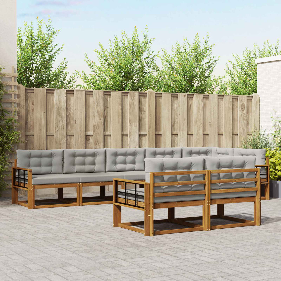 vidaXL Conjunto de sofás de exterior 8 uds. Natural y Gris Claro