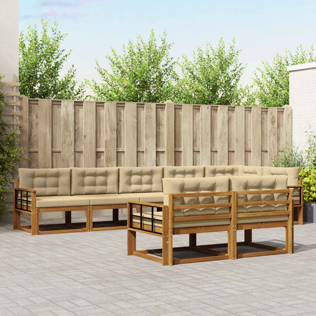 vidaXL Conjunto de sofás de exterior 8 uds. Natural y Beige
