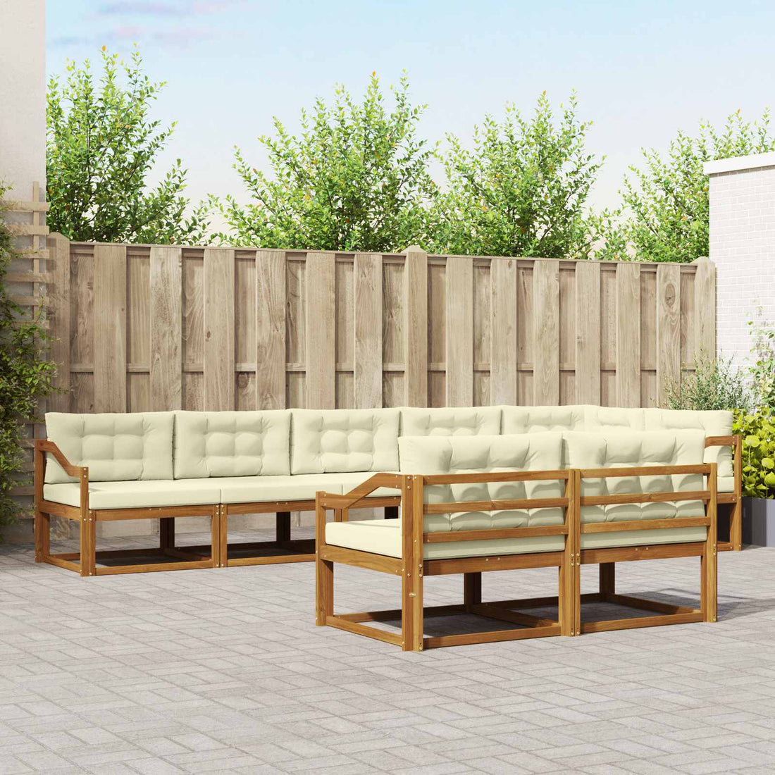 vidaXL Conjunto de sofás de exterior 8 uds. Natural y Crema