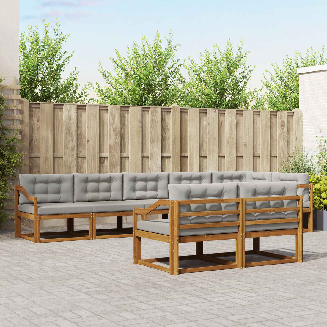 vidaXL Conjunto de sofás de exterior 8 uds. Natural y Gris Claro