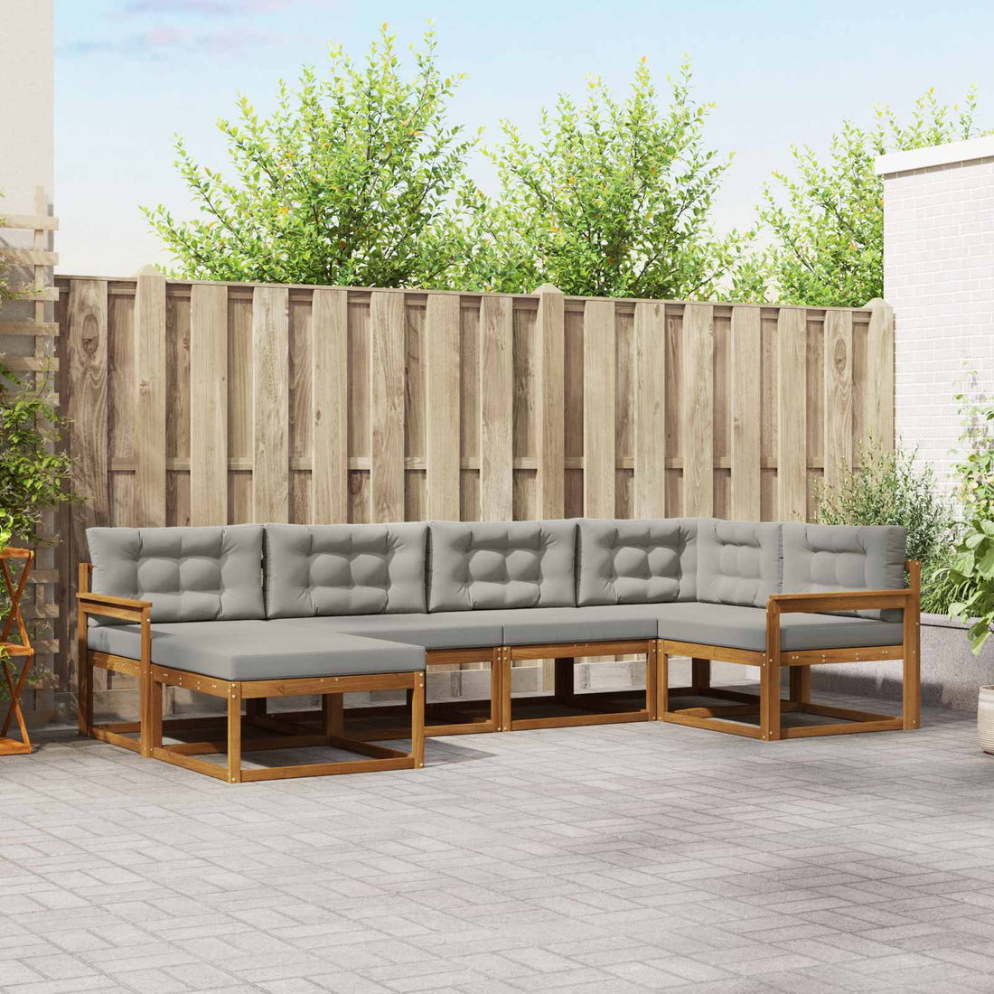 vidaXL Conjunto de sofás de exterior 6 uds. Natural y Gris Claro