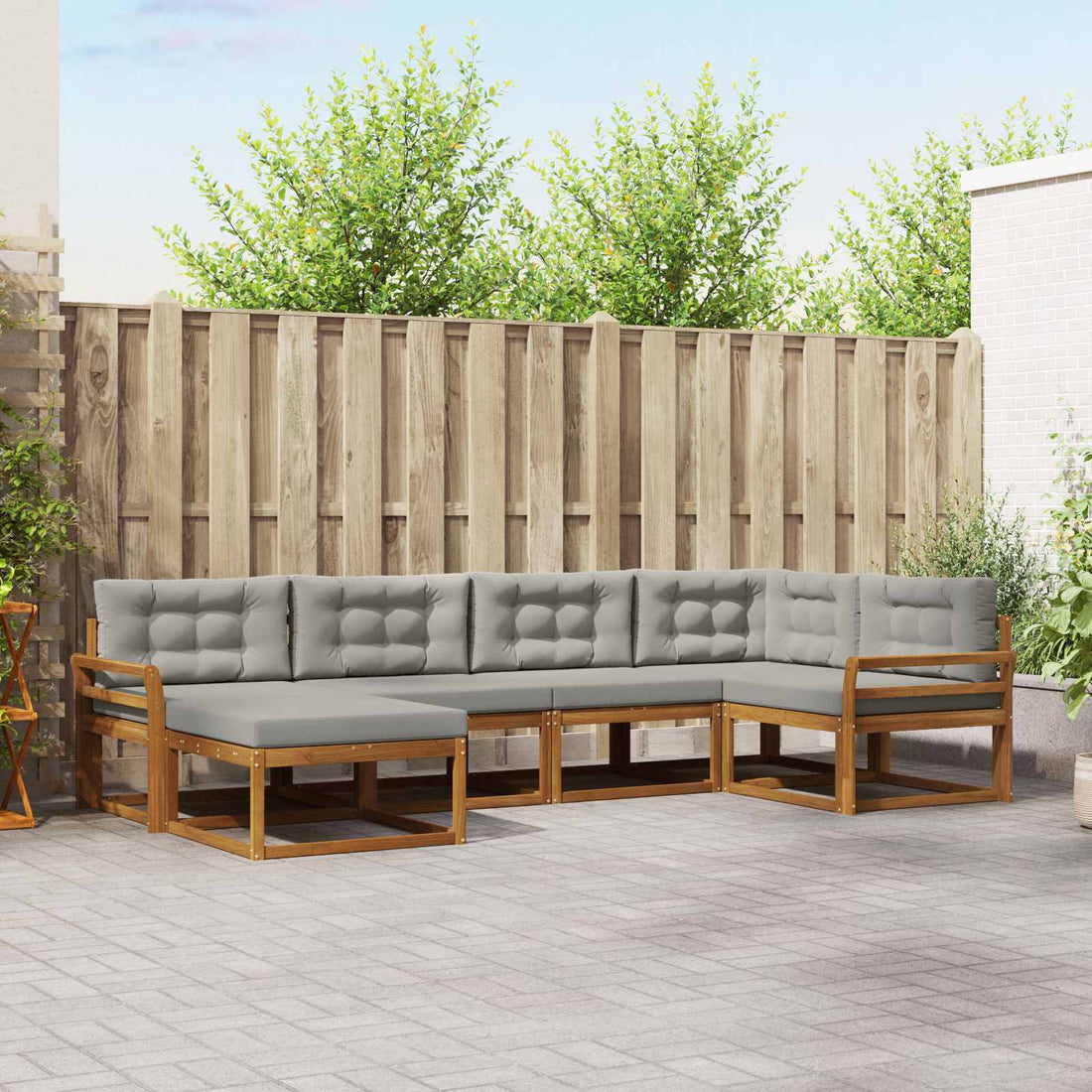 vidaXL Conjunto de sofás de exterior 6 uds. Natural y Gris Claro