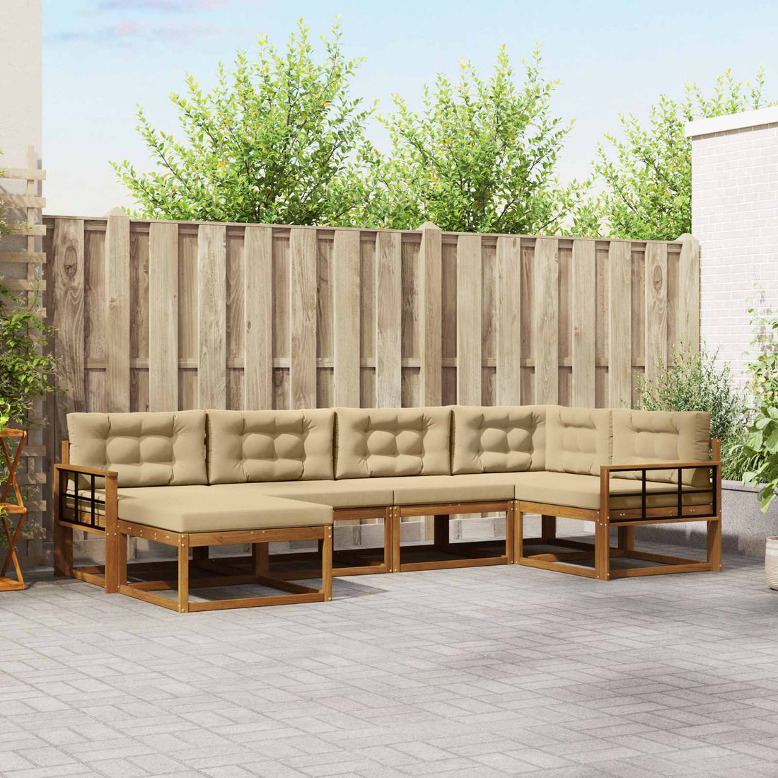 vidaXL Conjunto de sofás de exterior 6 uds. Natural y Beige