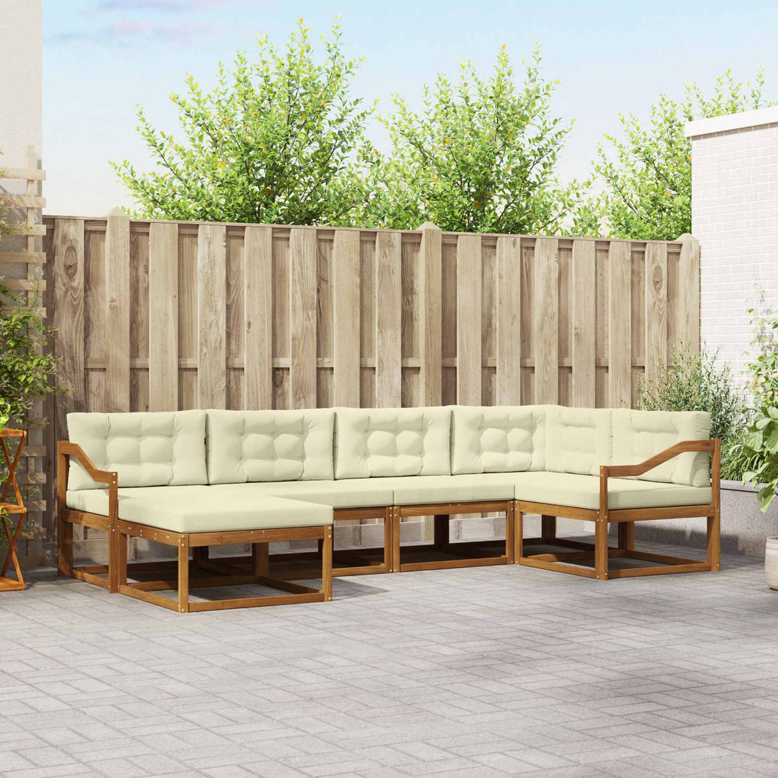 vidaXL Conjunto de sofás de exterior 6 uds. Natural y Crema