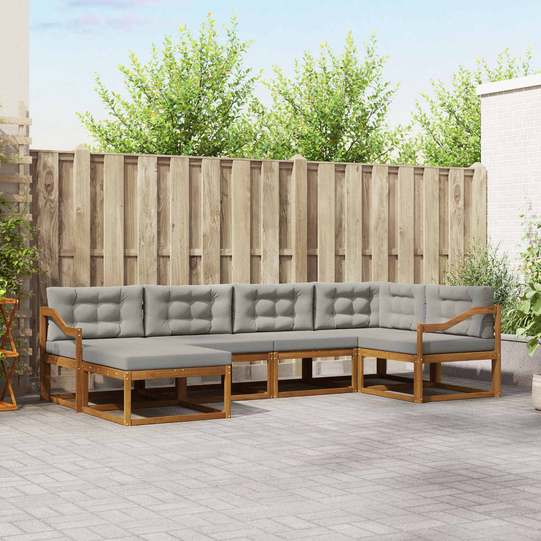 vidaXL Conjunto de sofás de exterior 6 uds. Natural y Gris Claro
