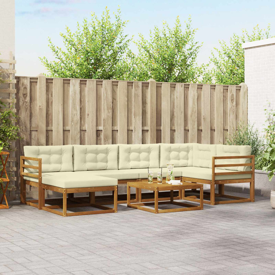 vidaXL Conjunto de sofás de exterior 7 uds. Natural y Crema