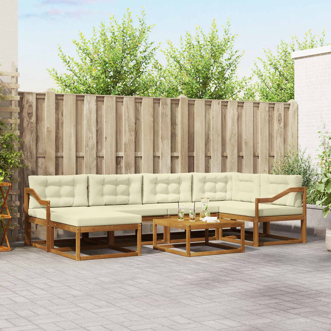 vidaXL Conjunto de sofás de exterior 7 uds. Natural y Crema