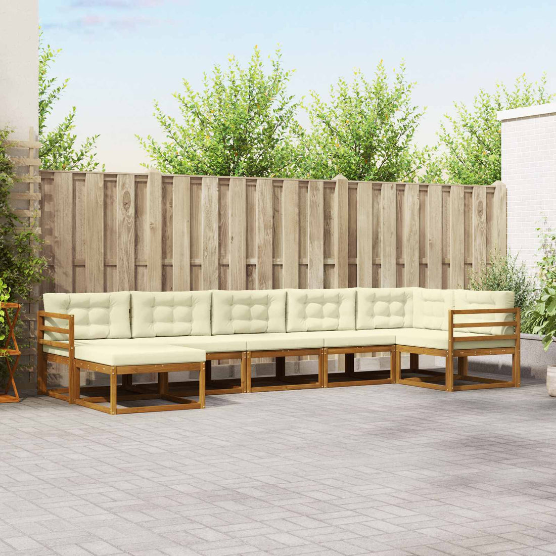 vidaXL Conjunto de sofás de exterior 7 uds. Natural y Crema