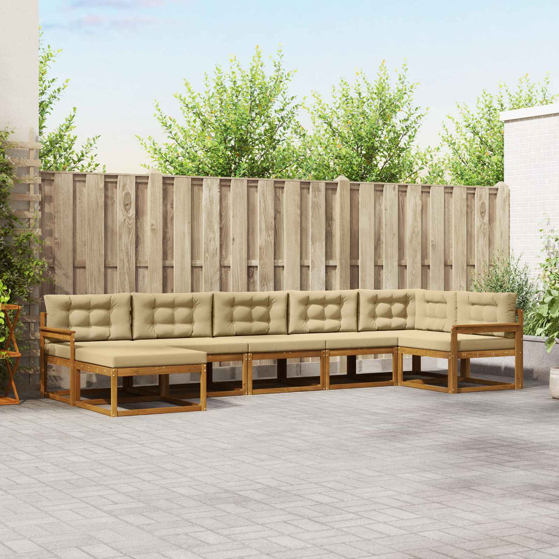 vidaXL Conjunto de sofás de exterior 7 uds. Natural y Beige