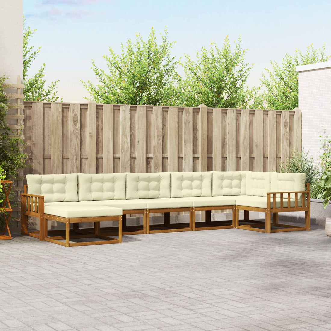 vidaXL Conjunto de sofás de exterior 7 uds. Natural y Crema