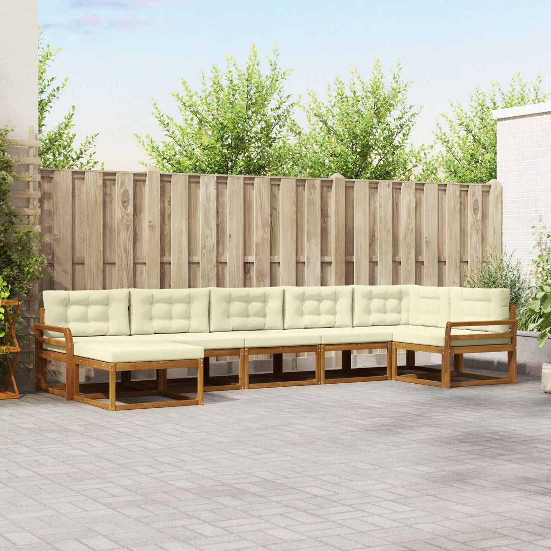 vidaXL Conjunto de sofás de exterior 7 uds. Natural y Crema