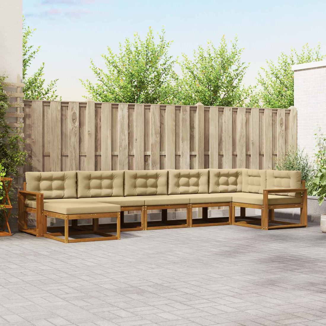 vidaXL Conjunto de sofás de exterior 7 uds. Natural y Beige