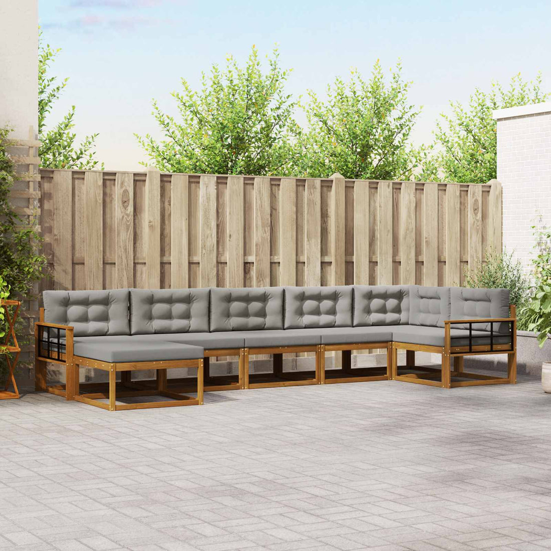 vidaXL Conjunto de sofás de exterior 7 uds. Gris Natural y Claro