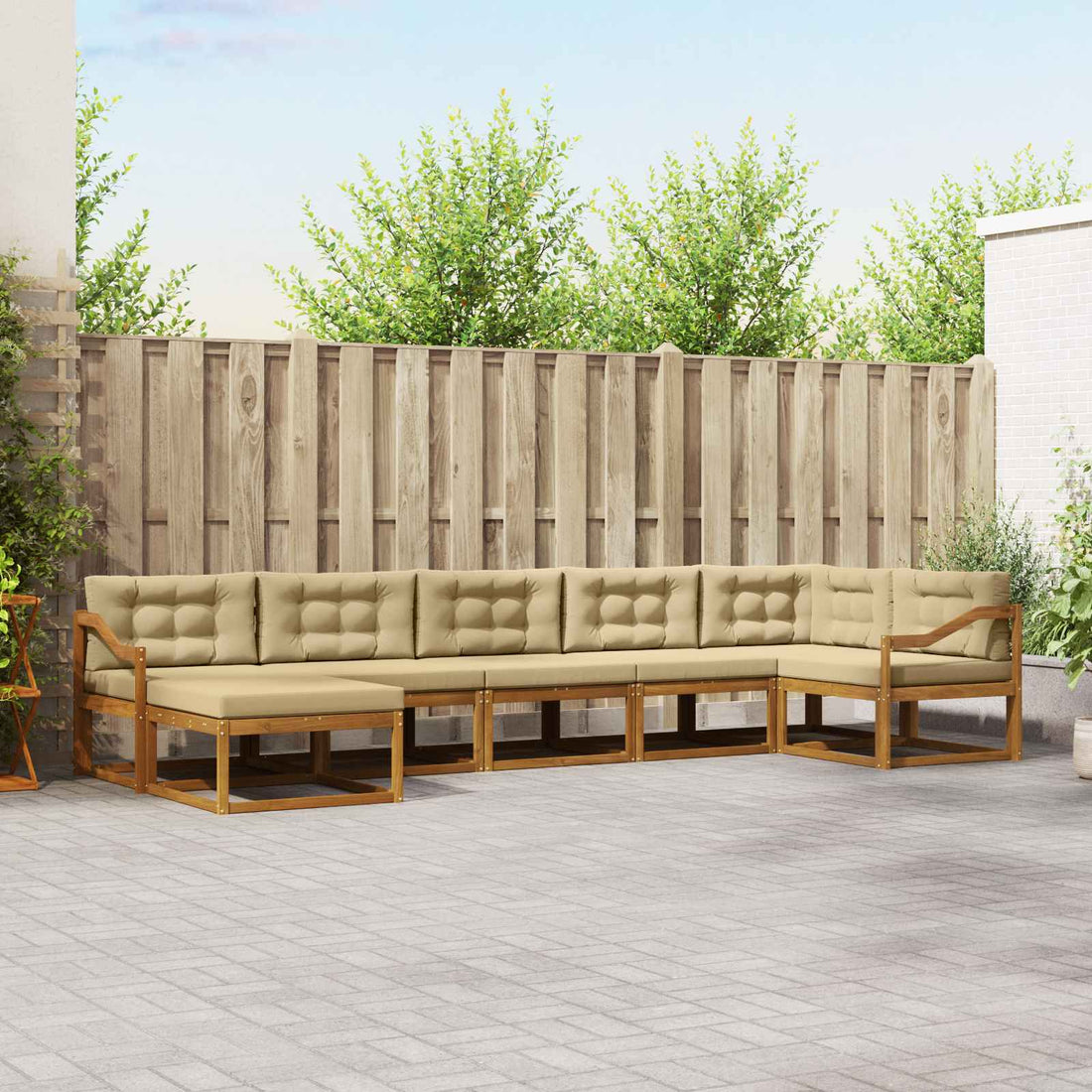vidaXL Conjunto de sofás de exterior 7 uds. Natural y Beige
